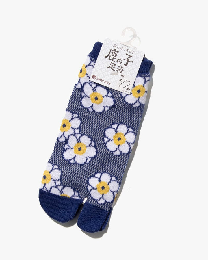 Tabi Socks, Ankle, Kanoko Mesh, Blue Flowers (S/M)