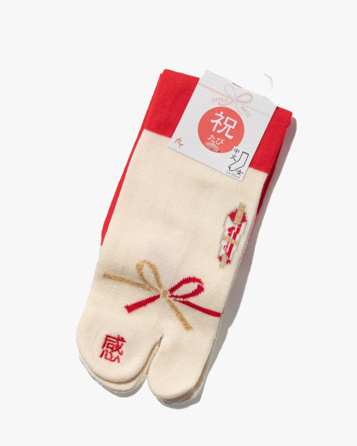 Tabi Socks, Crew, Red and White Gift Bow (S/M)