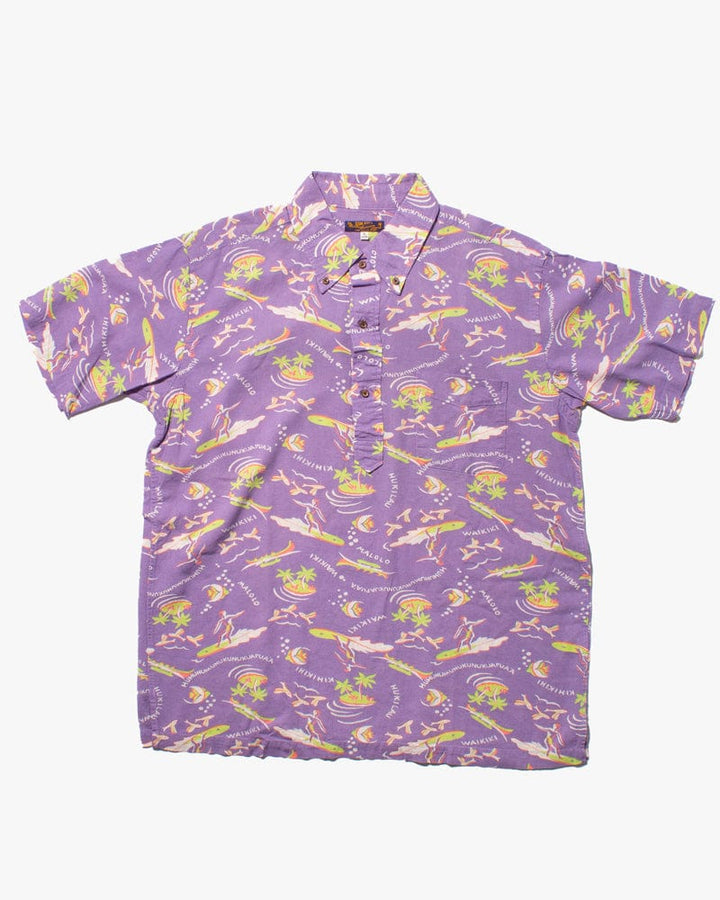 Japanese Repro Shirt, Aloha Short Sleeve, Sun Surf Brand, Purple Surfers, Hemp - XL