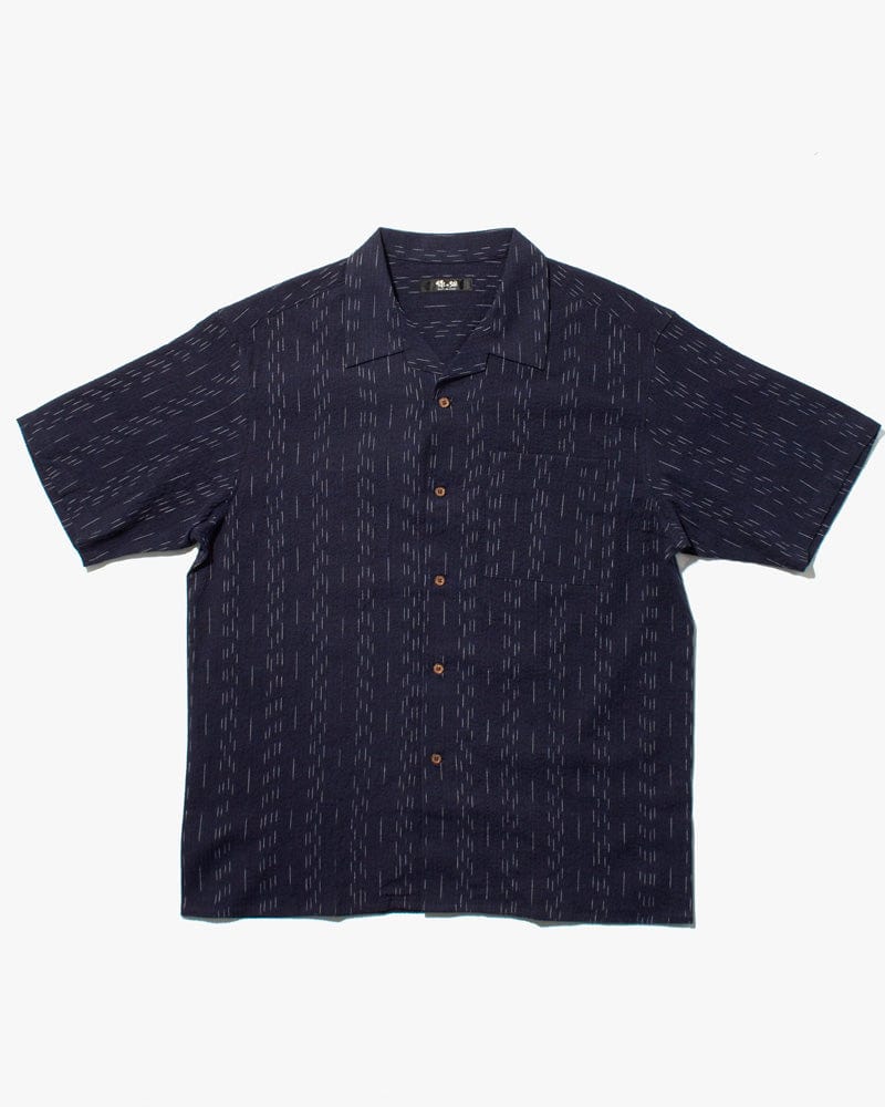 ToK Shirt, Short Sleeve Button-Up, Open Collar, Indigo Faded Shima