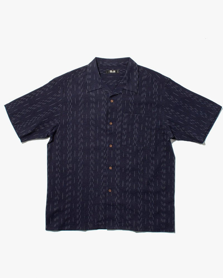 ToK Shirt, Short Sleeve Button-Up, Open Collar, Indigo Faded Shima