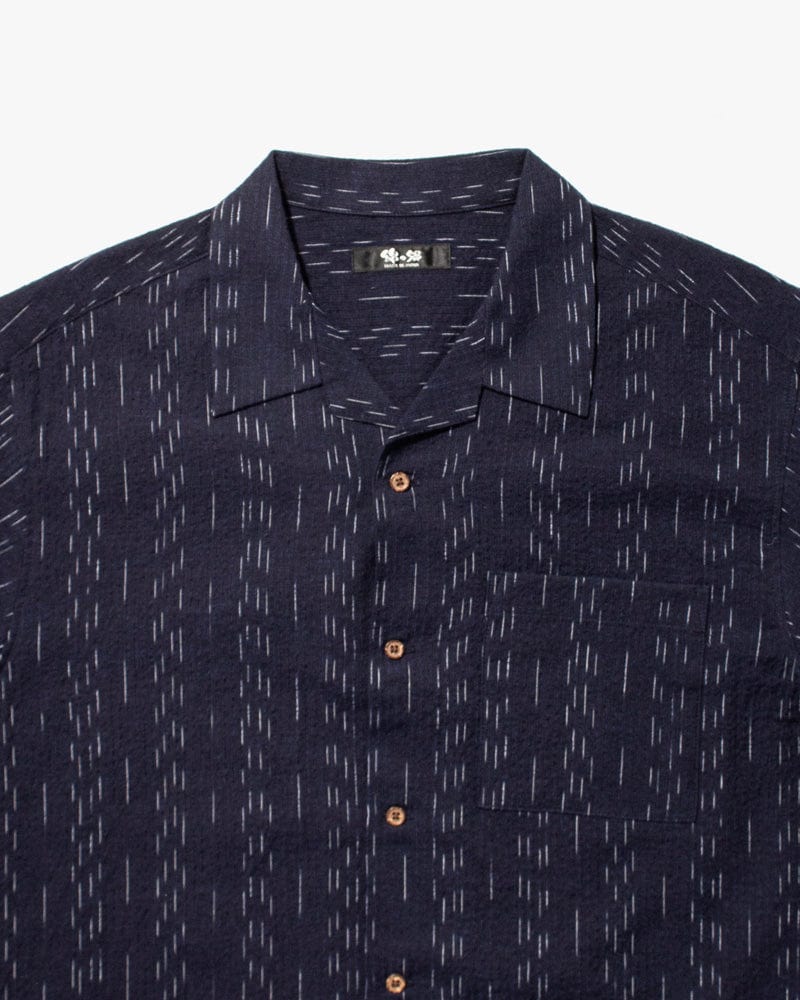ToK Shirt, Short Sleeve Button-Up, Open Collar, Indigo Faded Shima