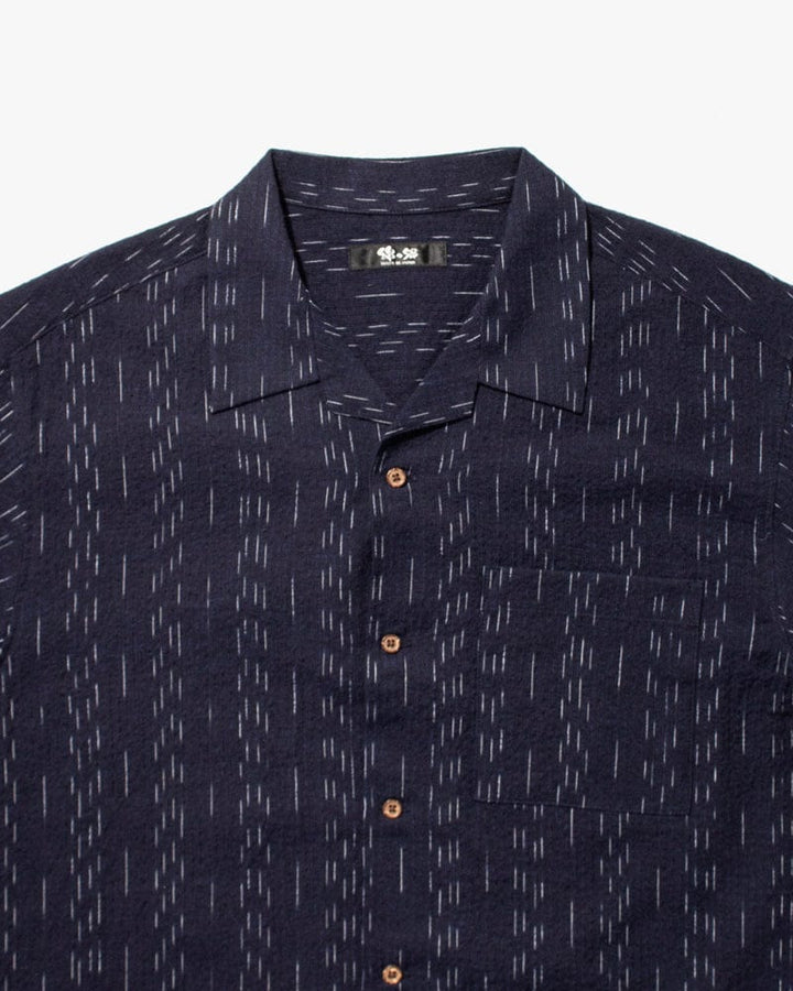 ToK Shirt, Short Sleeve Button-Up, Open Collar, Indigo Faded Shima