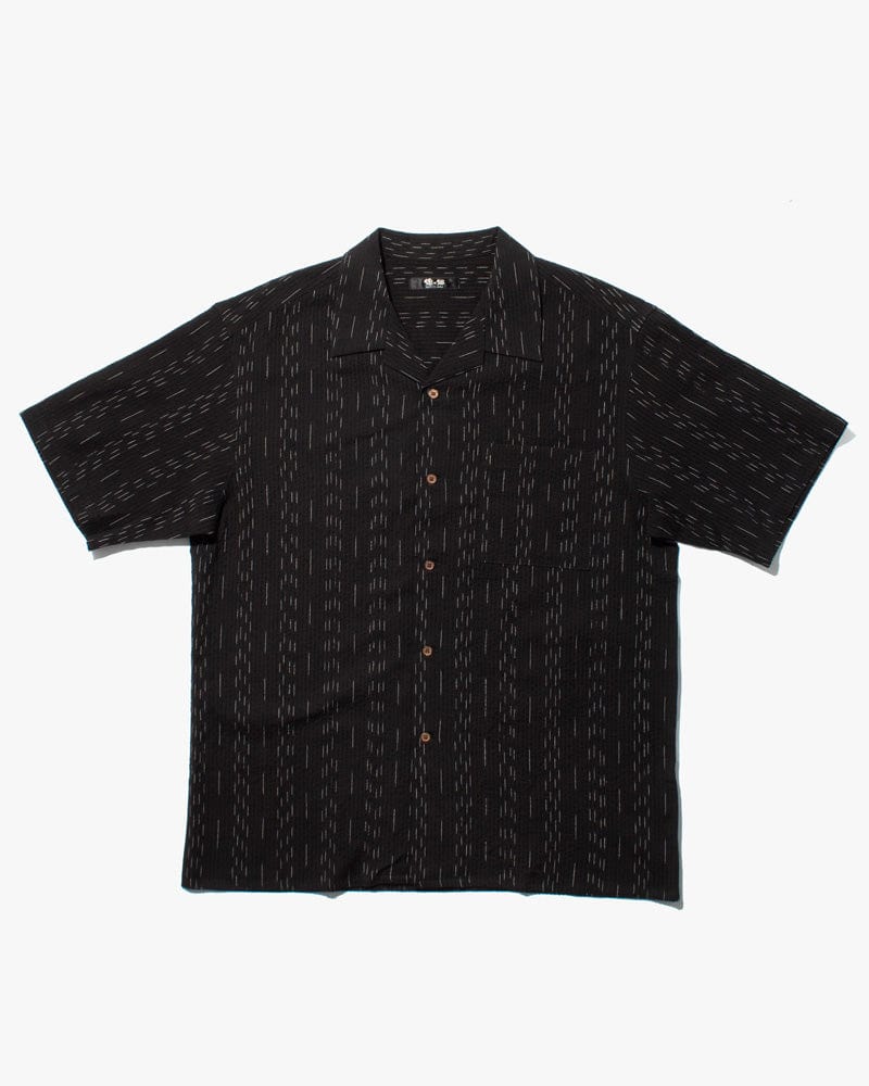 ToK Shirt, Short Sleeve Button-Up, Open Collar, Black Faded Shima