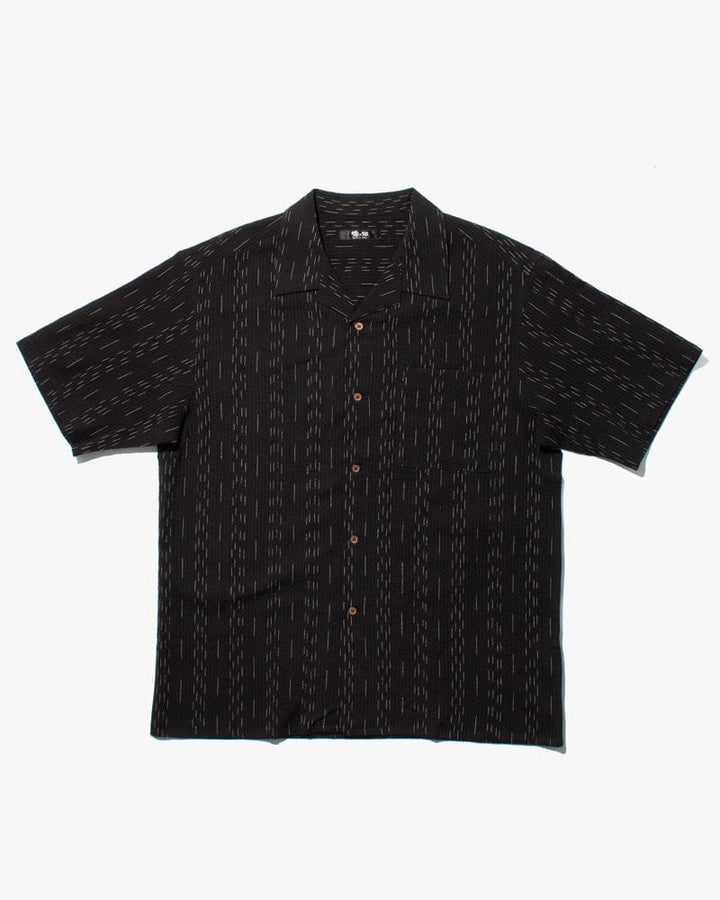 ToK Shirt, Short Sleeve Button-Up, Open Collar, Black Faded Shima