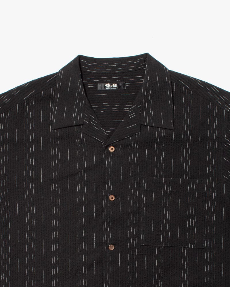 ToK Shirt, Short Sleeve Button-Up, Open Collar, Black Faded Shima
