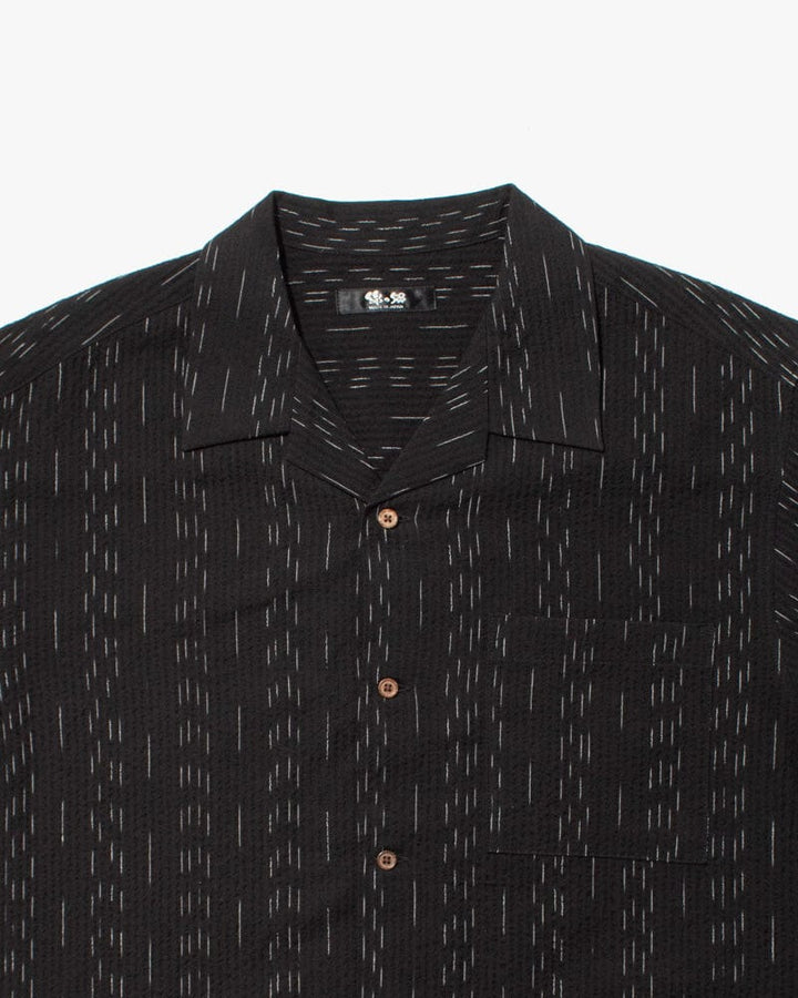 ToK Shirt, Short Sleeve Button-Up, Open Collar, Black Faded Shima