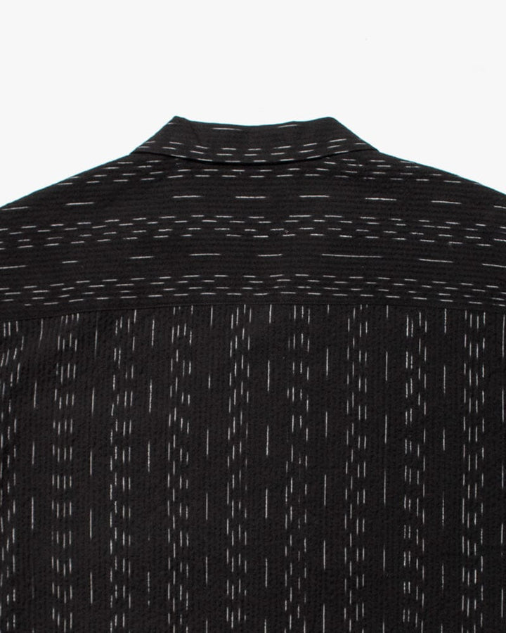 ToK Shirt, Short Sleeve Button-Up, Open Collar, Black Faded Shima