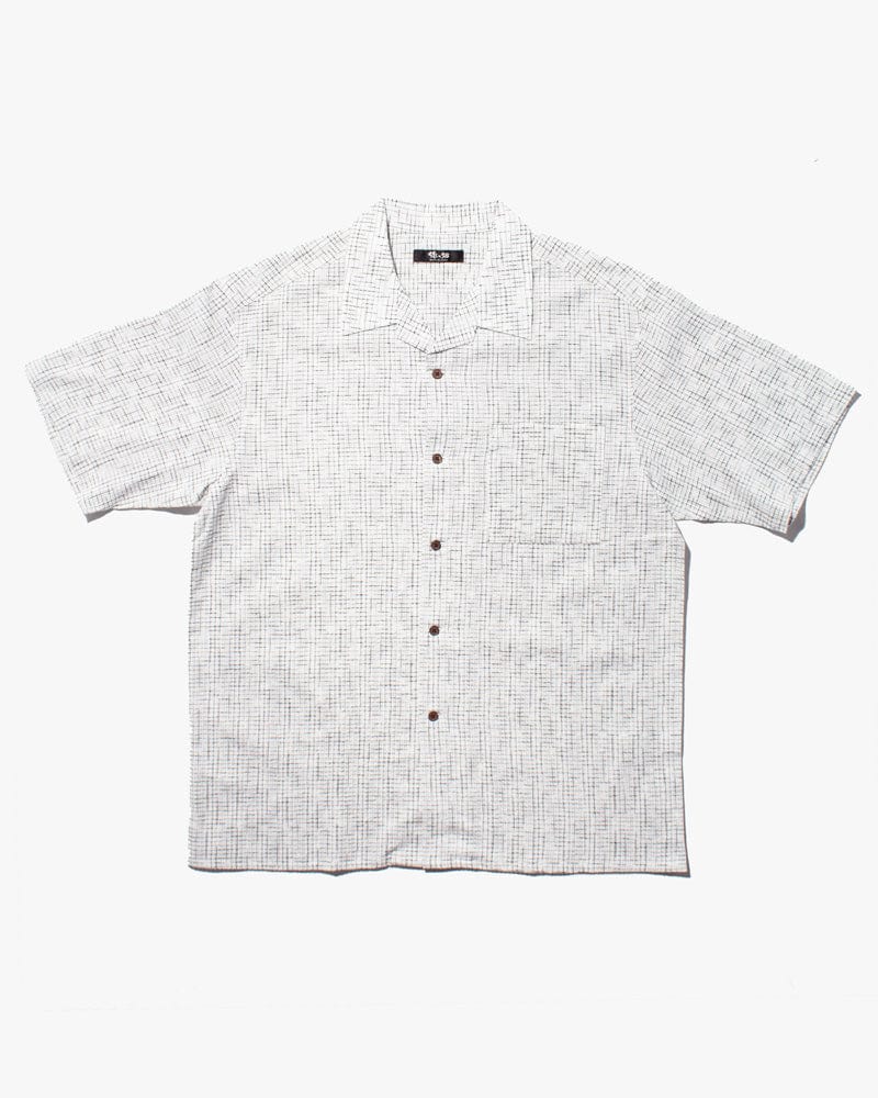 ToK Shirt, Short Sleeve Button-Up, Open Collar, White Grid