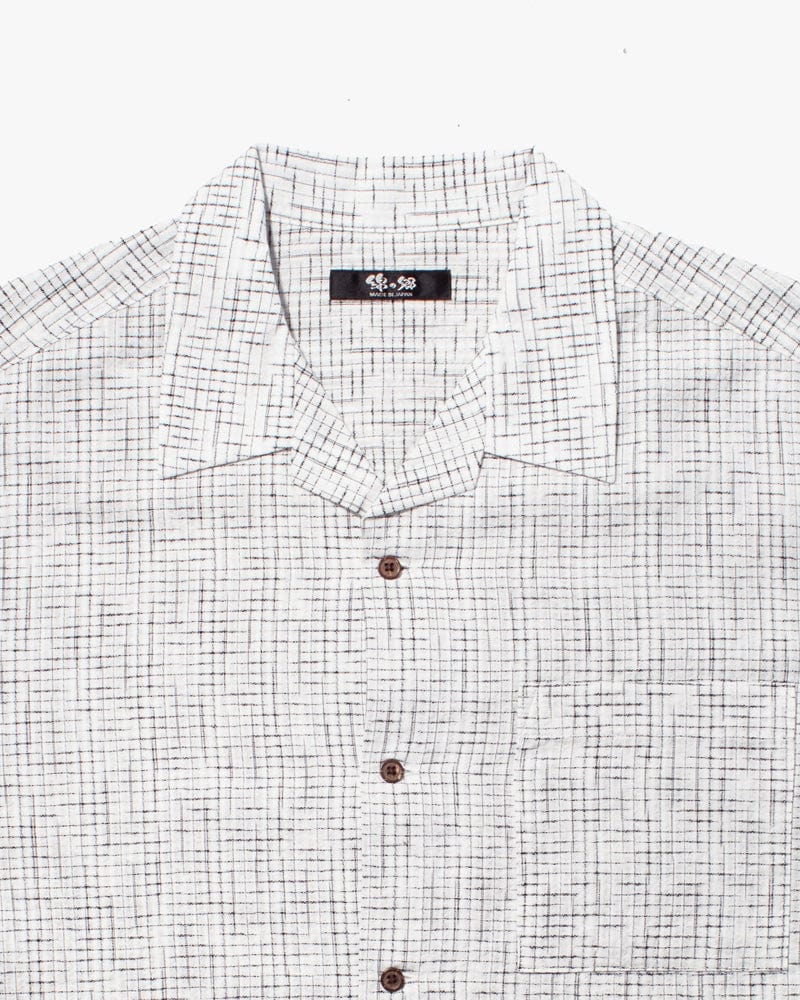 ToK Shirt, Short Sleeve Button-Up, Open Collar, White Grid