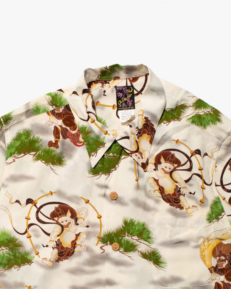 Japanese Repro Shirt, Aloha Short Sleeve, Oniwa Soto Brand, Fujin and Raijin - LL