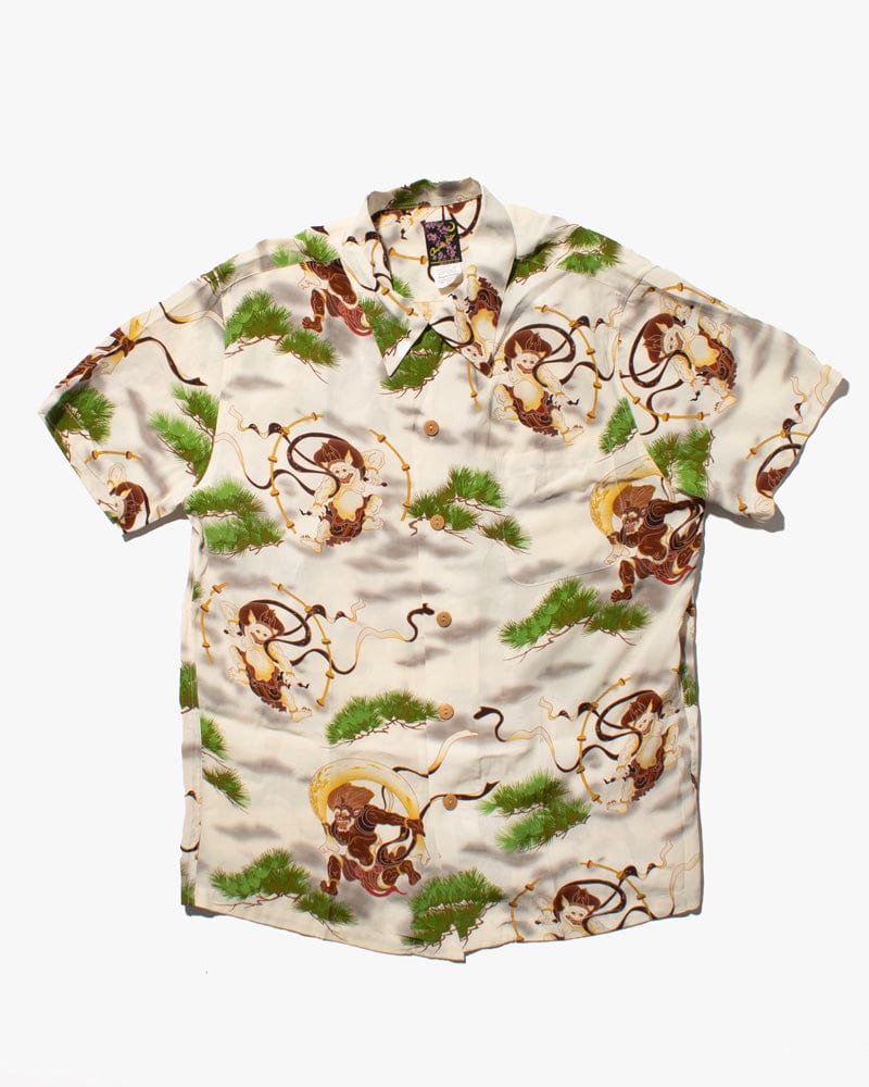 Japanese Repro Shirt, Aloha Short Sleeve, Oniwa Soto Brand, Fujin and Raijin - LL