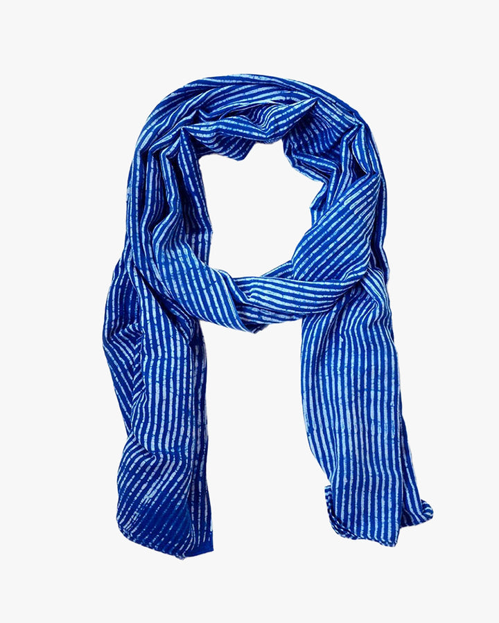 Ichcha, Indigo Blue Beach Life Stripe, Block Printed Scarf