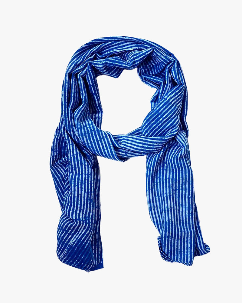 Ichcha, Indigo Blue Beach Life Stripe, Block Printed Scarf