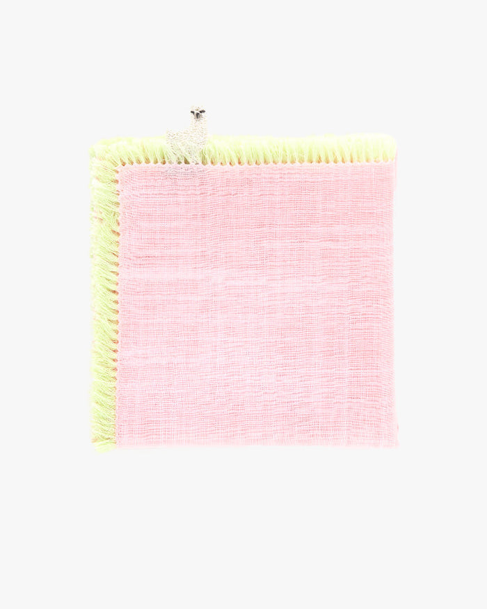 Japanese Handkerchief, Fringed, Pink with White Llama