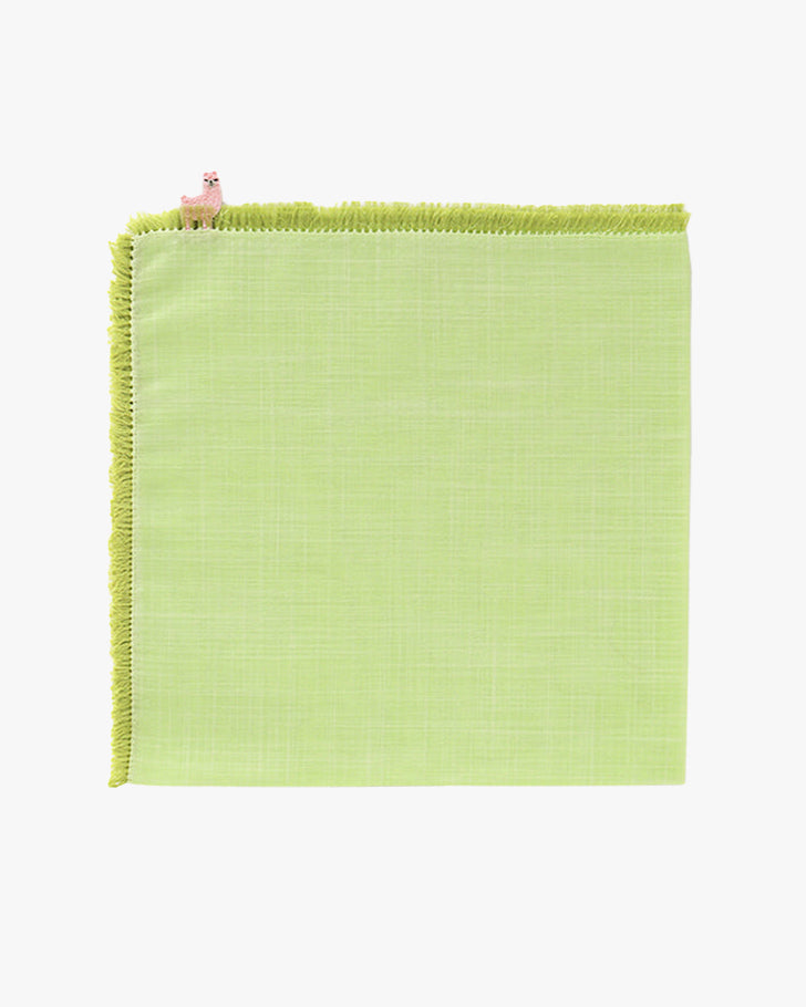 Japanese Handkerchief, Fringed, Green with Pink Alpaca