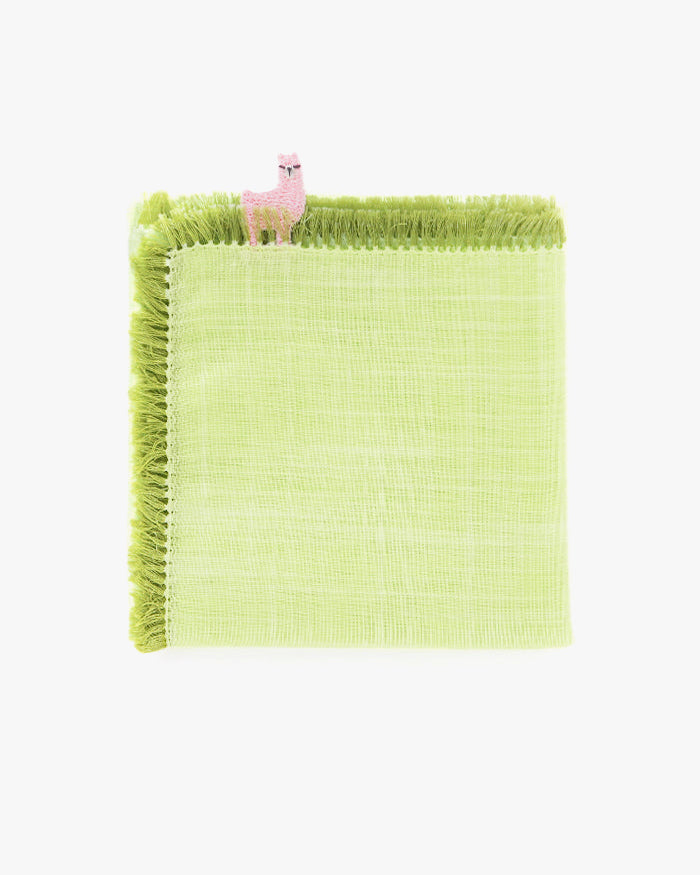 Japanese Handkerchief, Fringed, Green with Pink Alpaca