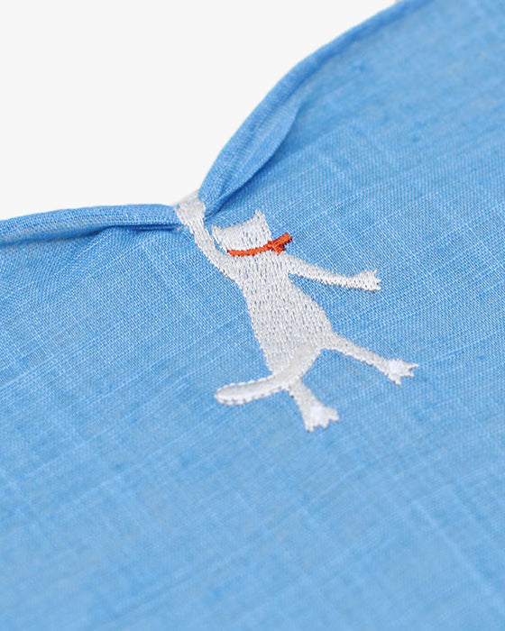 Japanese Handkerchief, Hikkomi, Blue with White Cat