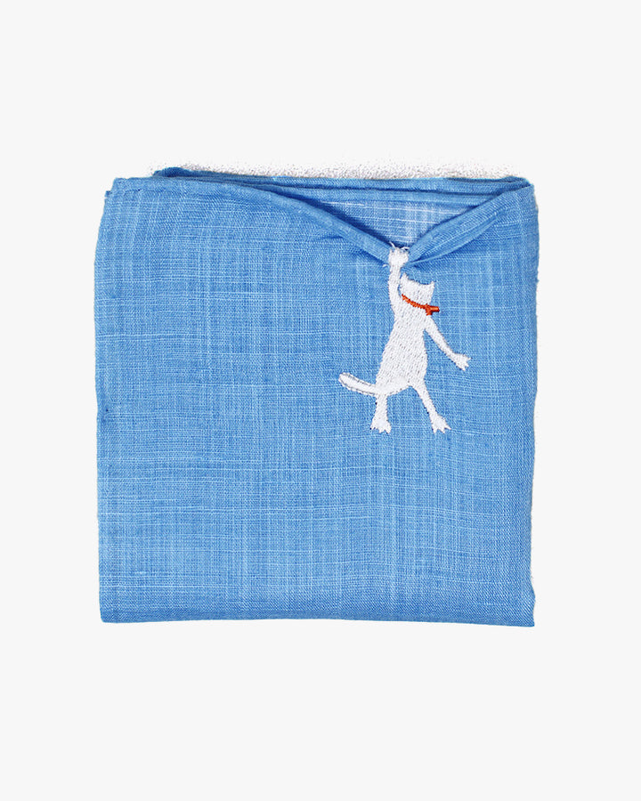 Japanese Handkerchief, Hikkomi, Blue with White Cat