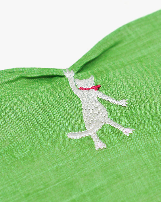 Japanese Handkerchief, Hikkomi, Green with White Cat