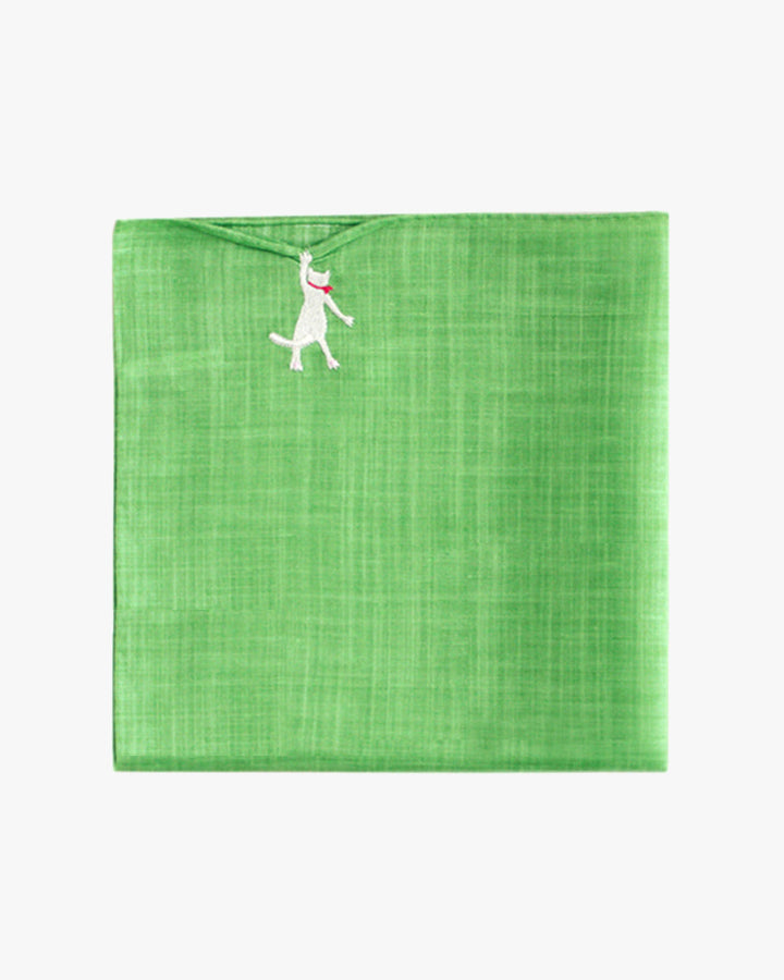 Japanese Handkerchief, Hikkomi, Green with White Cat