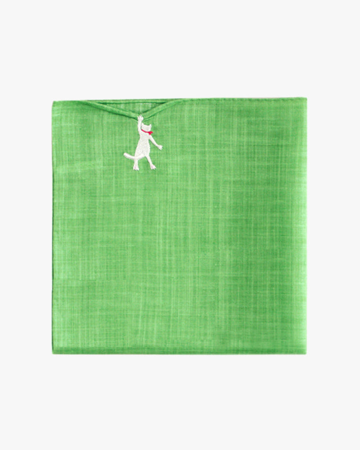 Japanese Handkerchief, Hikkomi, Green with White Cat