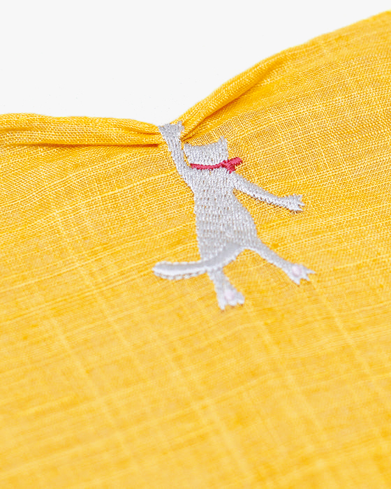 Japanese Handkerchief, Hikkomi, Yellow with White Cat