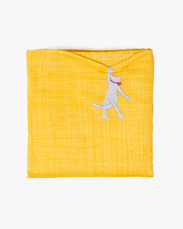 Japanese Handkerchief, Hikkomi, Yellow with White Cat