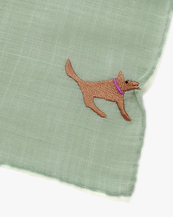 Japanese Handkerchief, Hikkomi, Green with Brown Dog