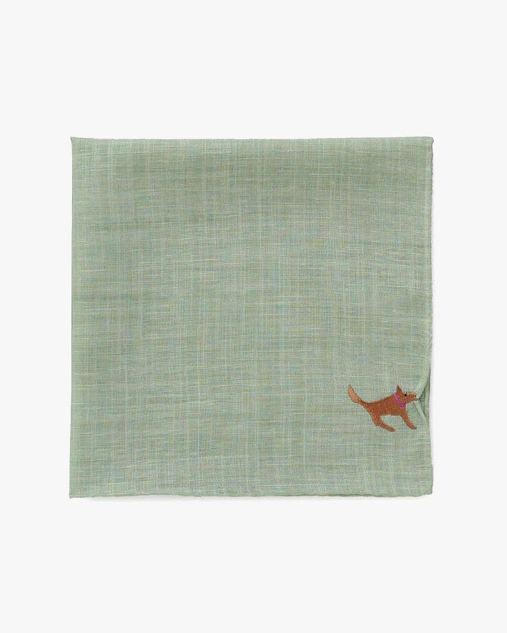 Japanese Handkerchief, Hikkomi, Green with Brown Dog