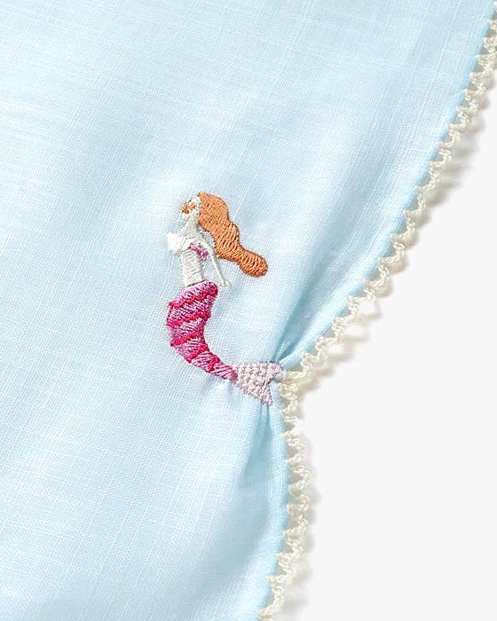Japanese Handkerchief, Hikkomi Scalloped, Light Blue Mermaid