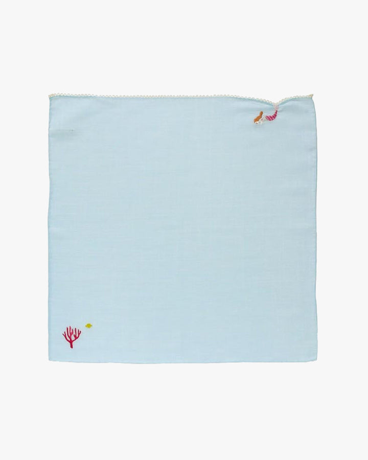 Japanese Handkerchief, Hikkomi Scalloped, Light Blue Mermaid