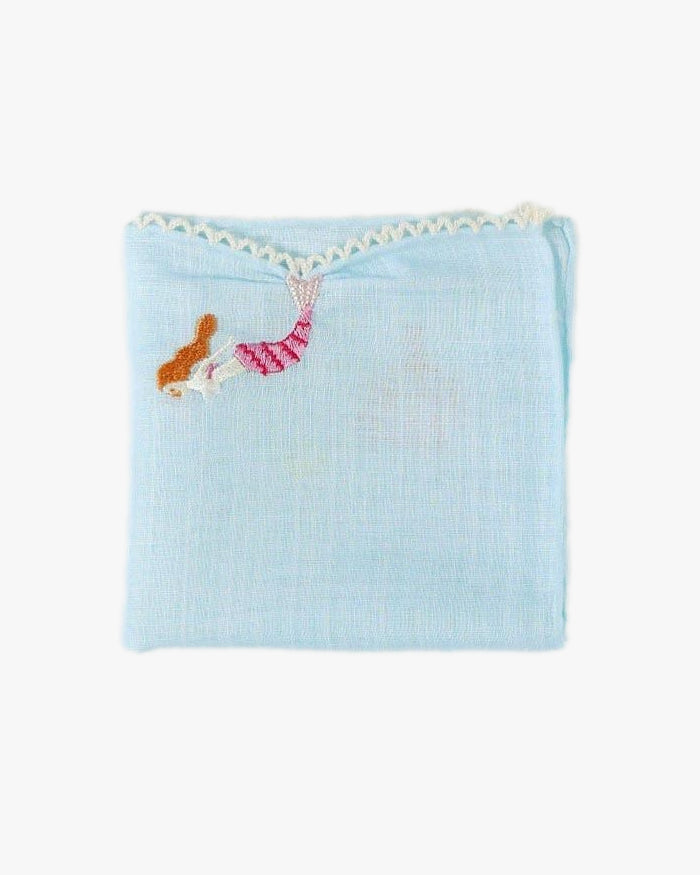 Japanese Handkerchief, Hikkomi Scalloped, Light Blue Mermaid