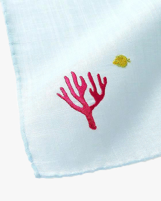 Japanese Handkerchief, Hikkomi Scalloped, Light Blue Mermaid