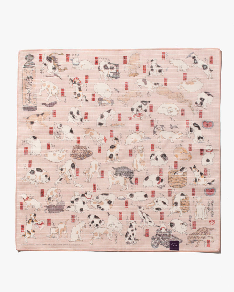 Modern Furoshiki, Musubi, Kuniyoshi Utagawa, Cats Suggested as the Fifty-Three Stations of Tokaido, 19 x 19