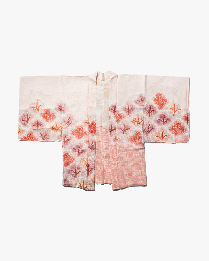 Vintage Haori Jacket, Full Shibori, White and Pink Gradient Forest