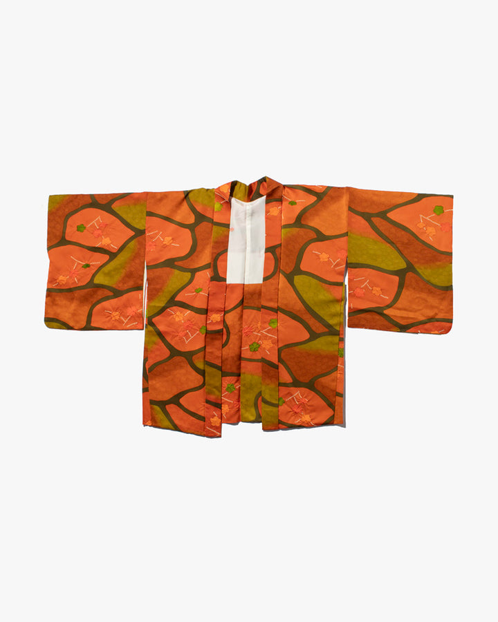 Vintage Haori Jacket, Ishidatami with Orange and Green Blossoms
