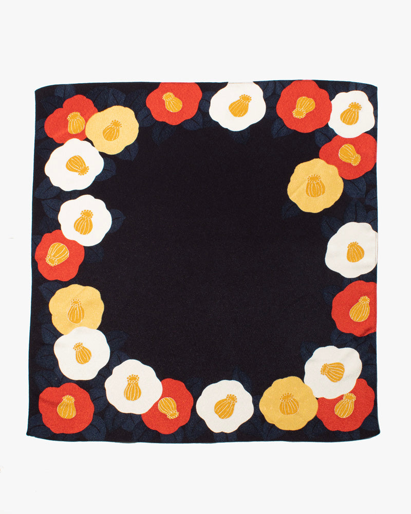 Modern Furoshiki, Musubi, Koetsu Chirimen Yuzen Dying, Camellia x 27.5" x 27.5"