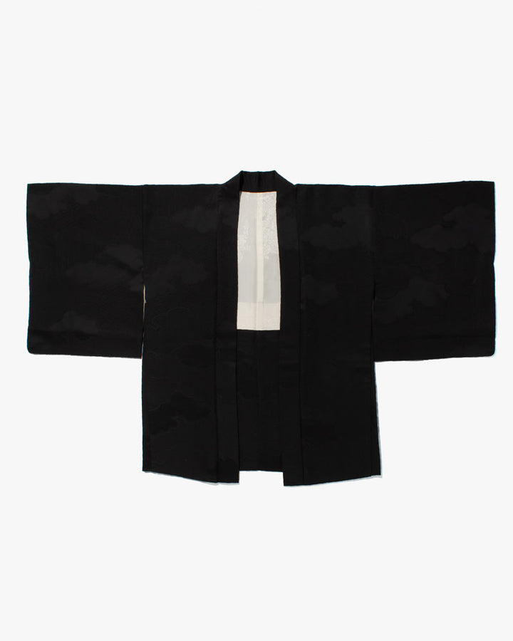 Vintage Haori Jacket, Black Kumogakure, Rinzu Silk