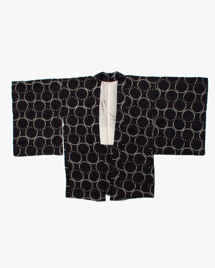 Vintage Haori Jacket, Partial Shibori,  Black with White Circles