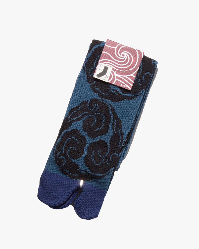 Wa Modern, Tabi Socks, Crew, Mitsudomoe, Teal and Royal Blue (M/L)