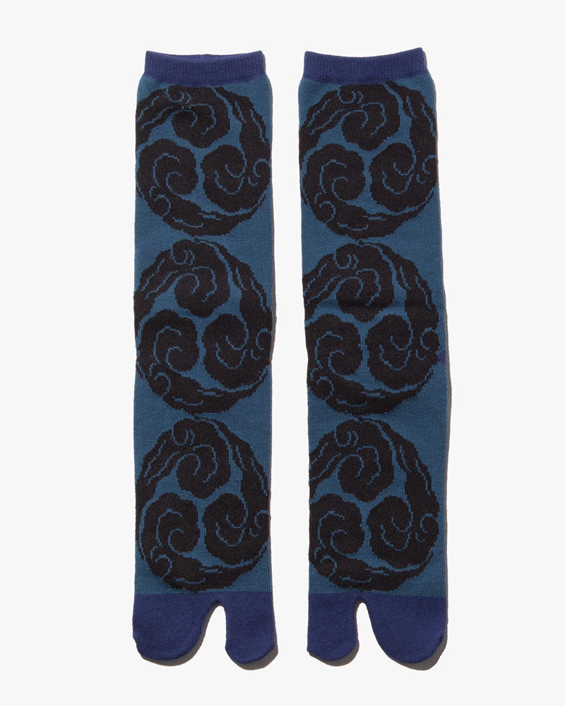 Wa Modern, Tabi Socks, Crew, Mitsudomoe, Teal and Royal Blue (M/L)