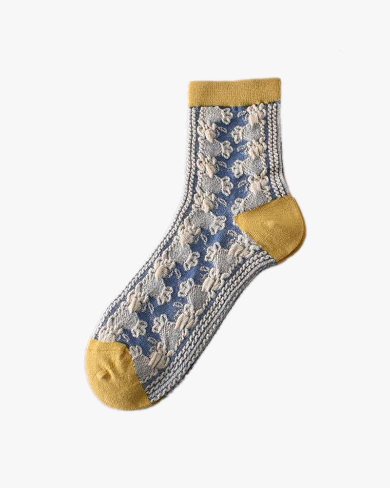 Tourtiwi, Retro Embossed Floral, Crew Socks