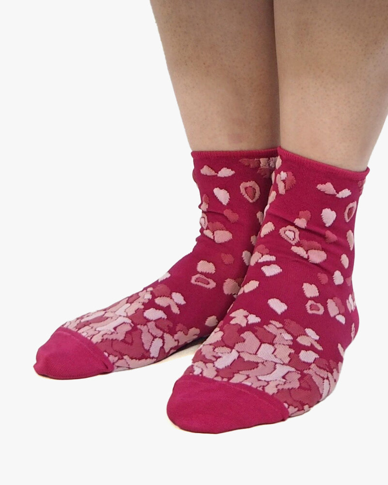 Debby Co., Ankle Socks, Andé Collection, Hot Pink Hearts