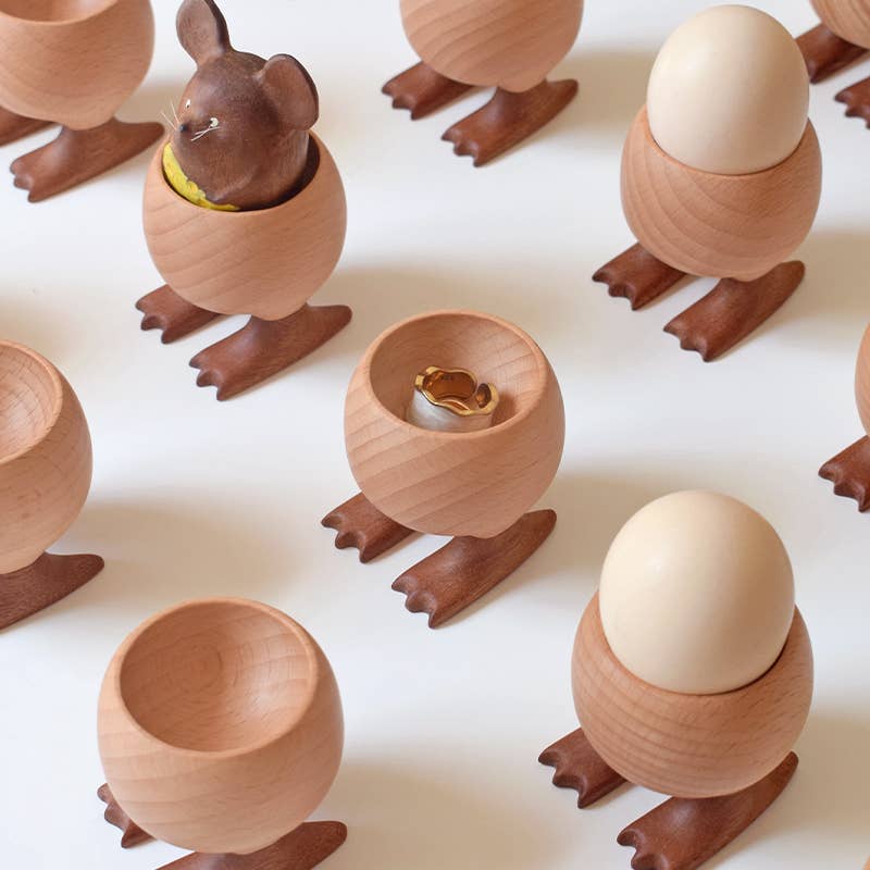 Senser Woodcraft, Wooden Egg Cup, Little Claw Design in Sapele &amp; Beech