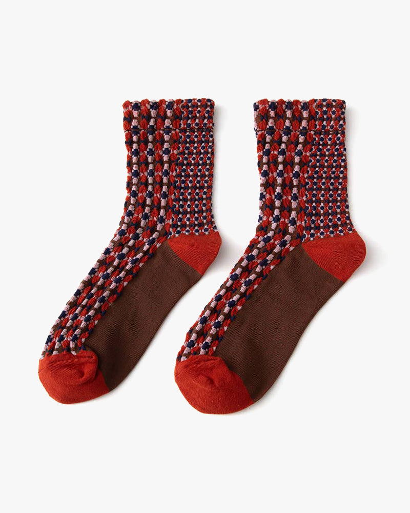 Tourtiwi, Embossed Retro Pattern, Middle-Tube Socks