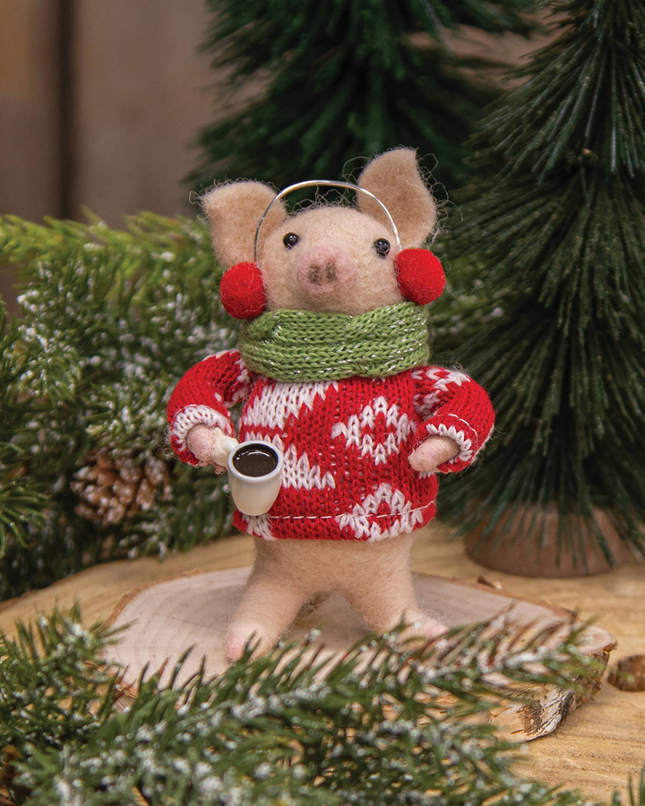 Bright Ideas, Pig with Coffee Felted Ornament