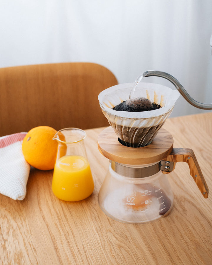 Hario, V60 Coffee Dripper, Glass, Olive Wood