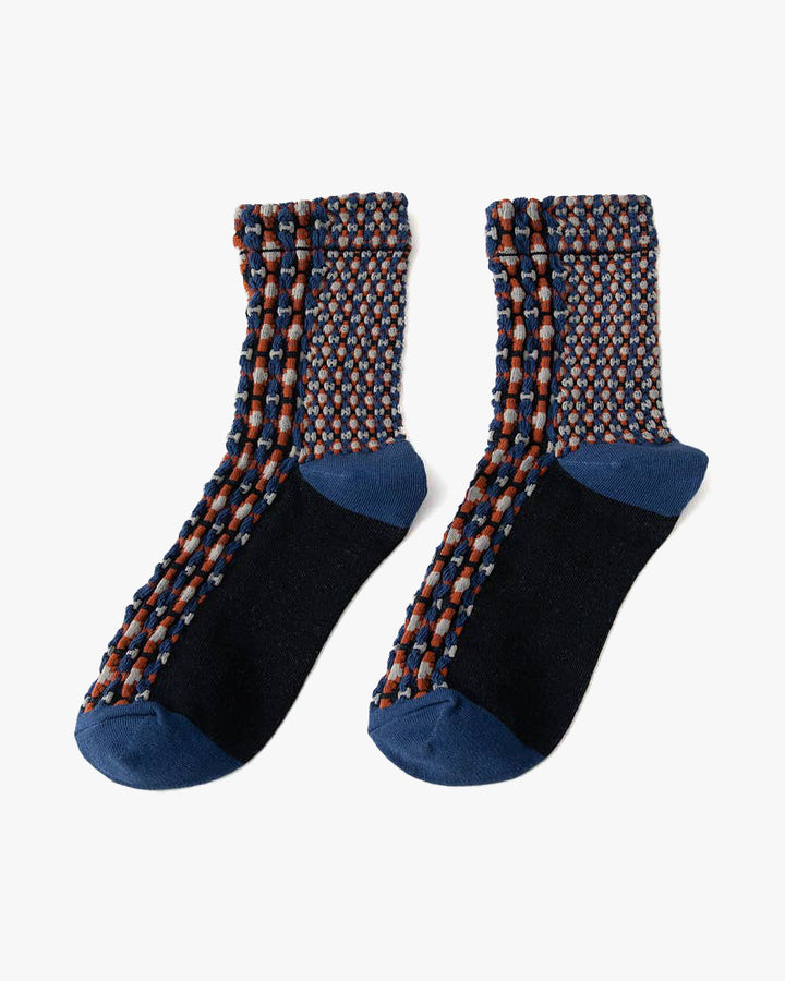 Tourtiwi, Embossed Retro Pattern, Middle-Tube Socks