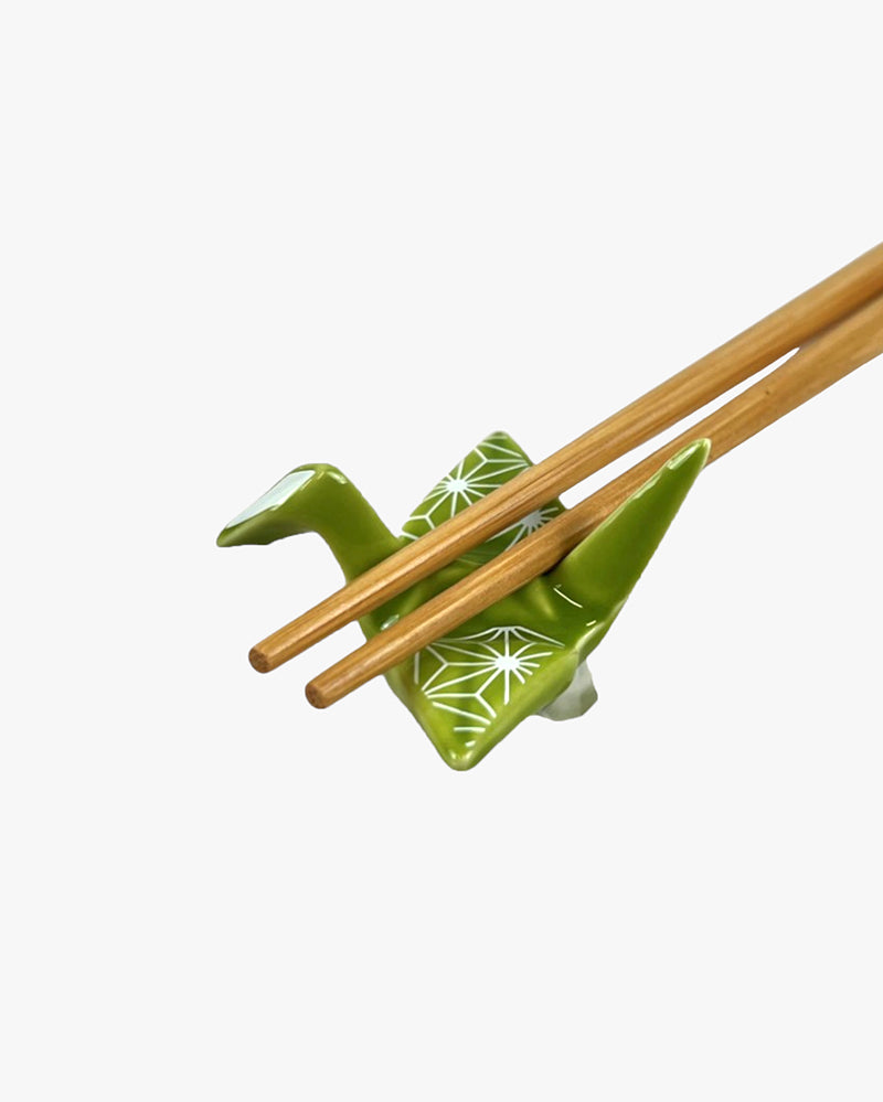 Urban Tokyo Origami Crane Chopstick Rest, Asanoha Green | Kiriko Made